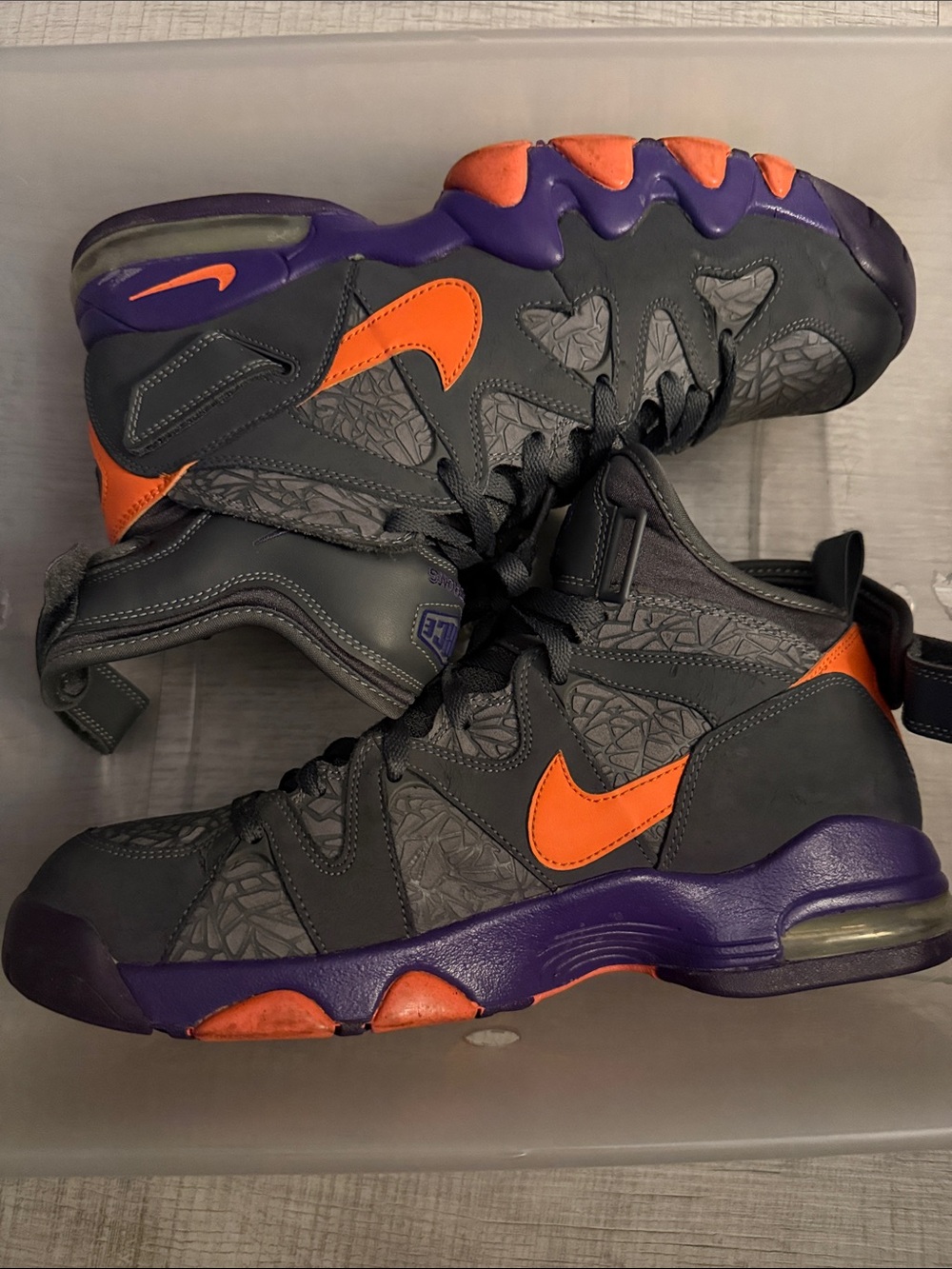 Nike Air Force Max CB Dark Gray High-Top Sneakers with Orange & Purple Details